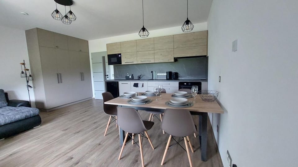 Kitchen or kitchenette, Living room, Seating area, Dining area, minibar, pet friendly, stove