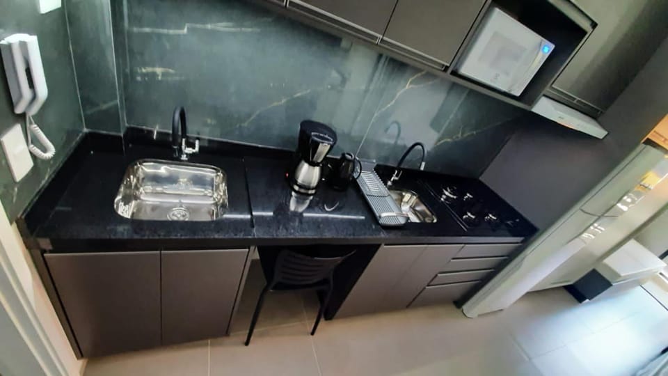 Kitchen or kitchenette, stove