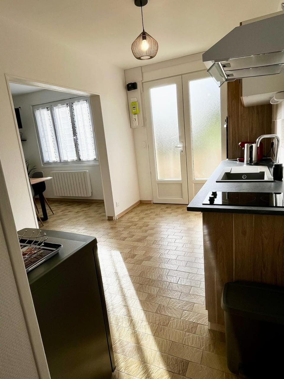 Kitchen or kitchenette, stove