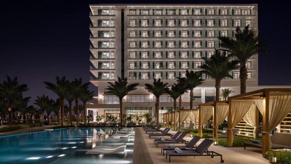 Property building, Night, Pool view, Swimming pool