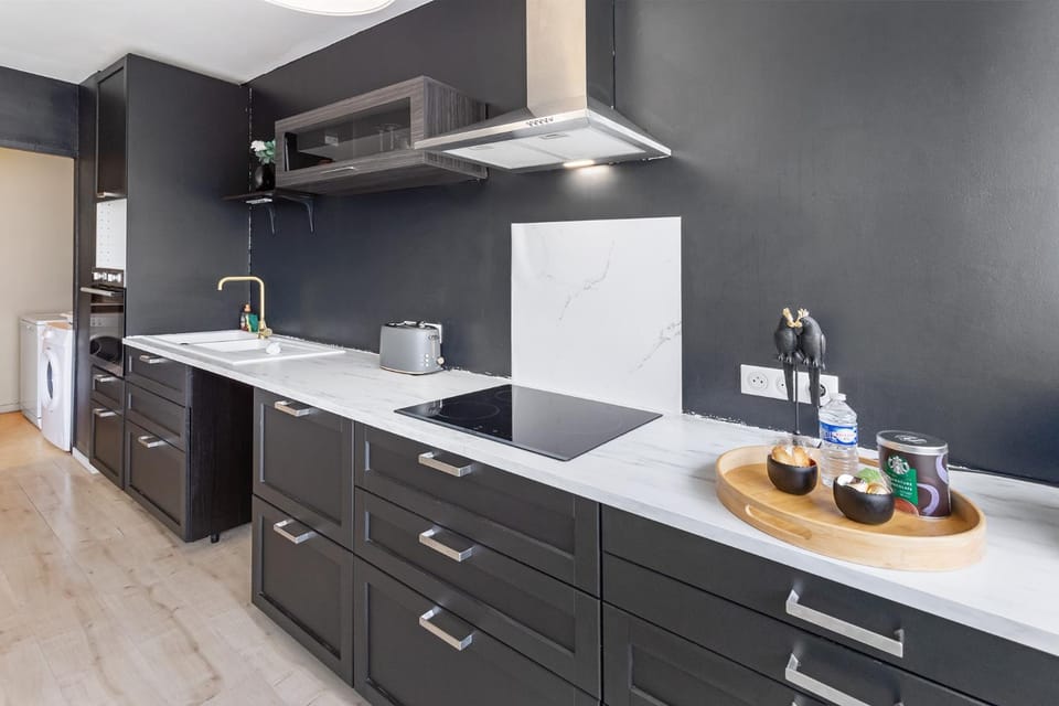 Kitchen or kitchenette, stove