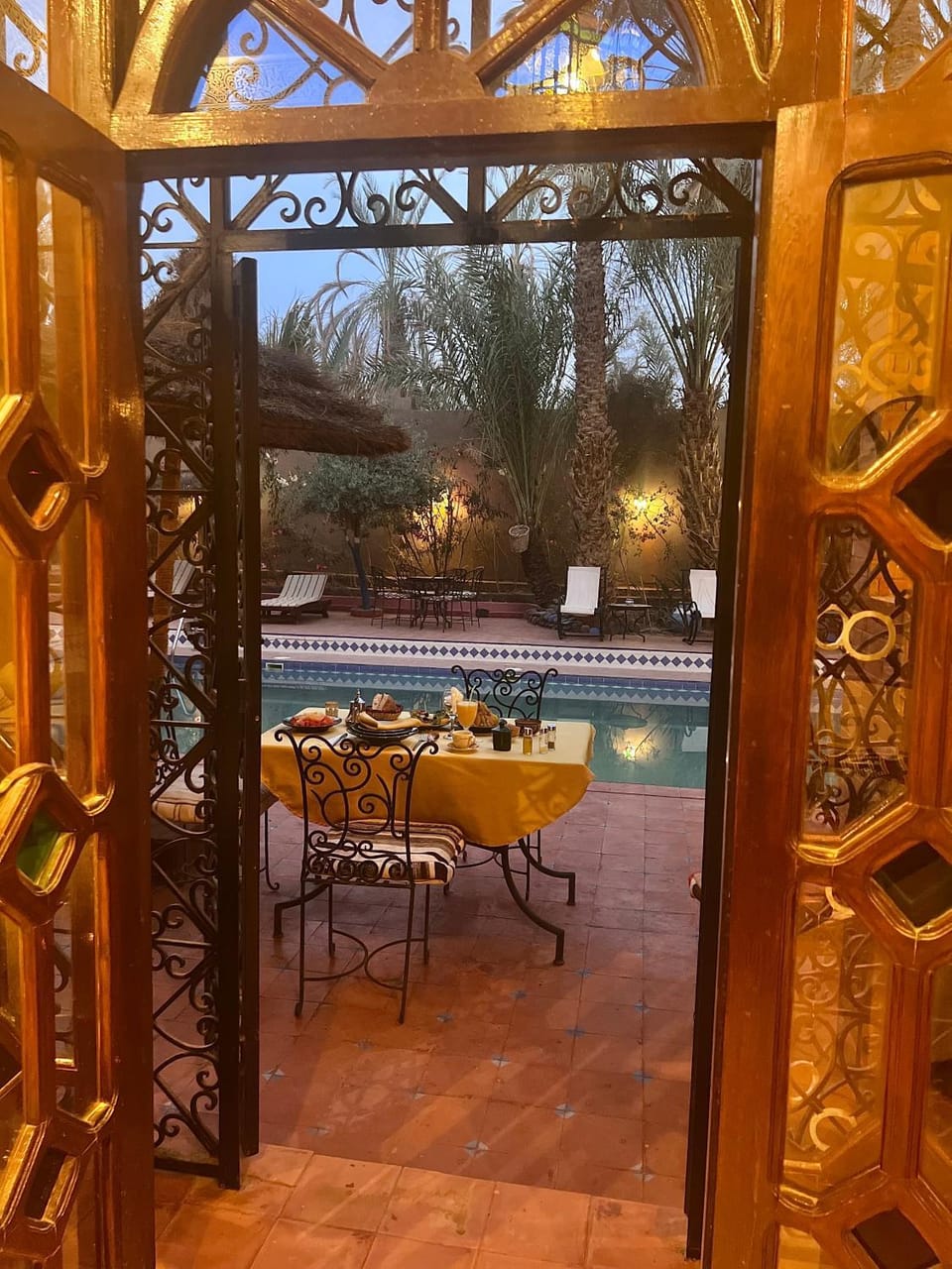 View (from property/room), Dining area, Pool view, Swimming pool