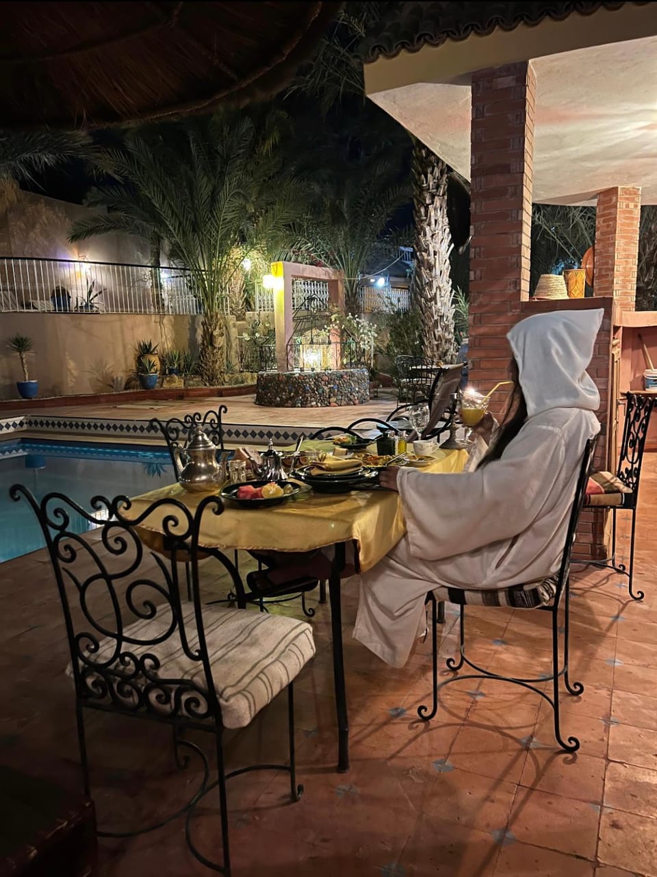 Patio, Night, Dining area, Swimming pool