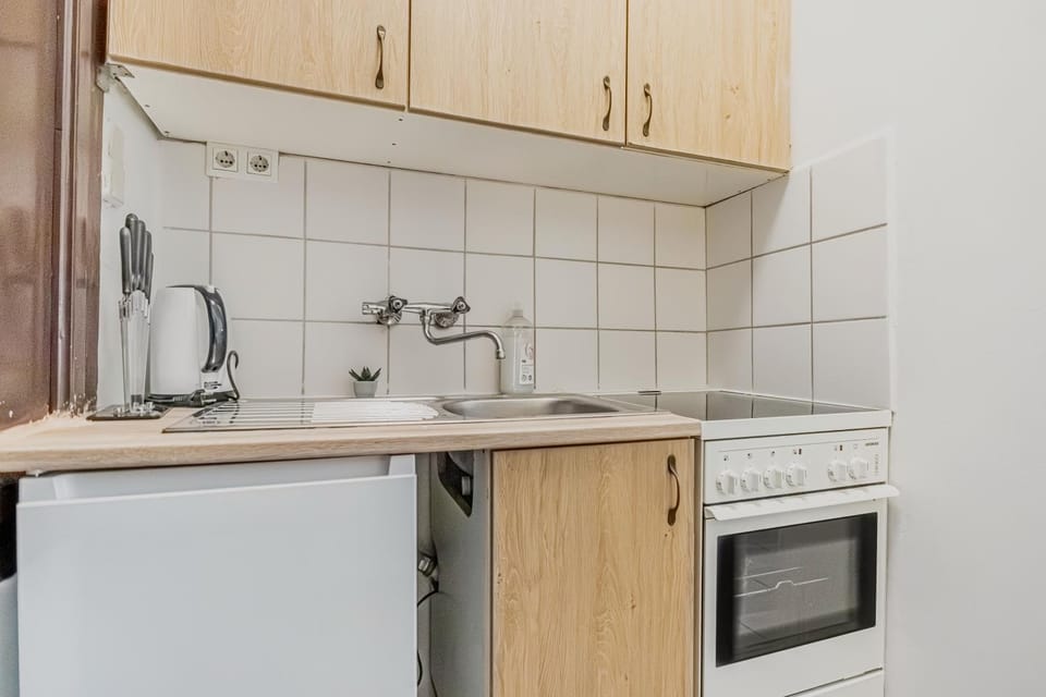 Kitchen or kitchenette, stove