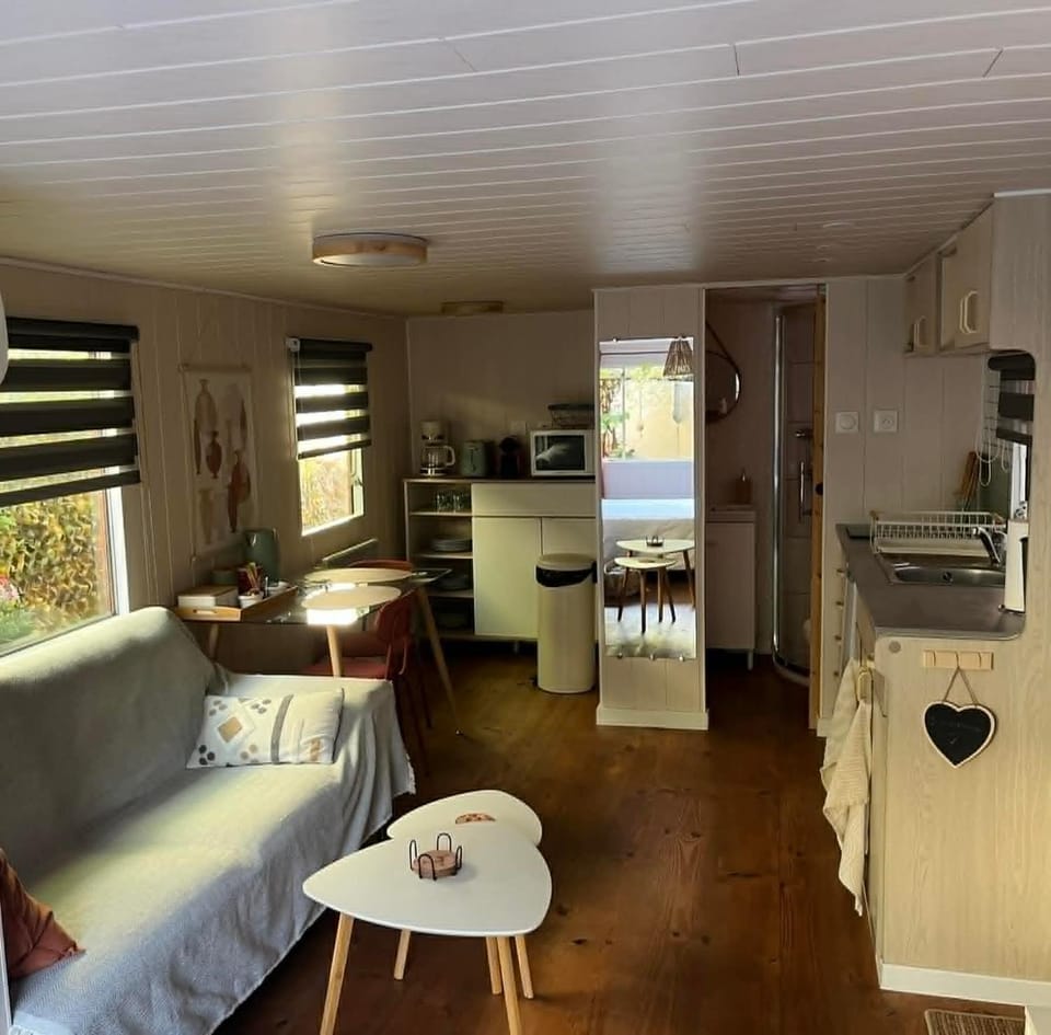 Coffee/tea facilities, Kitchen or kitchenette, Living room, Seating area, flat iron, microwave, stove, toaster, air conditioner