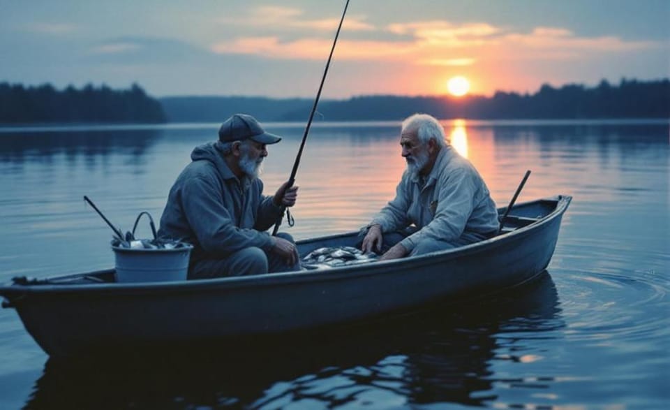People, Fishing, Lake view, Sunset