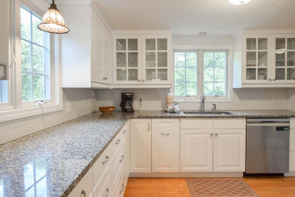 Dogs welcome huge yard right next to Rail Trail House in South Chatham
