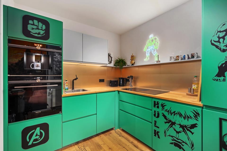 Kitchen or kitchenette, oven, stove, toaster