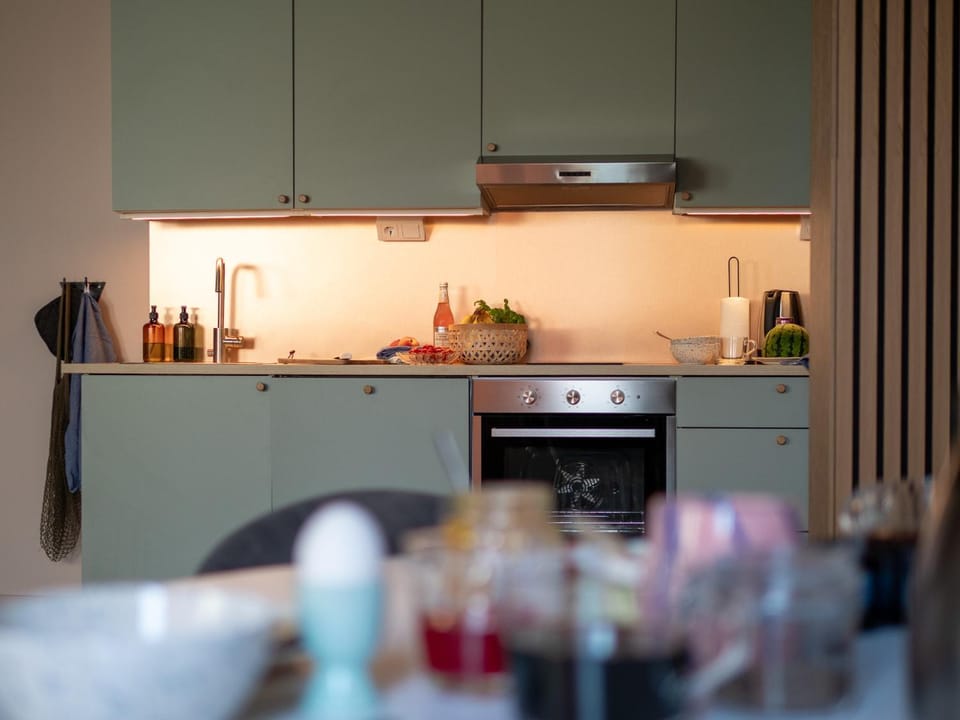 Kitchen or kitchenette, dishwasher, oven, stove