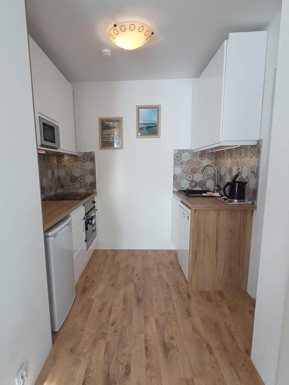 Kitchen or kitchenette, dishwasher, oven, stove