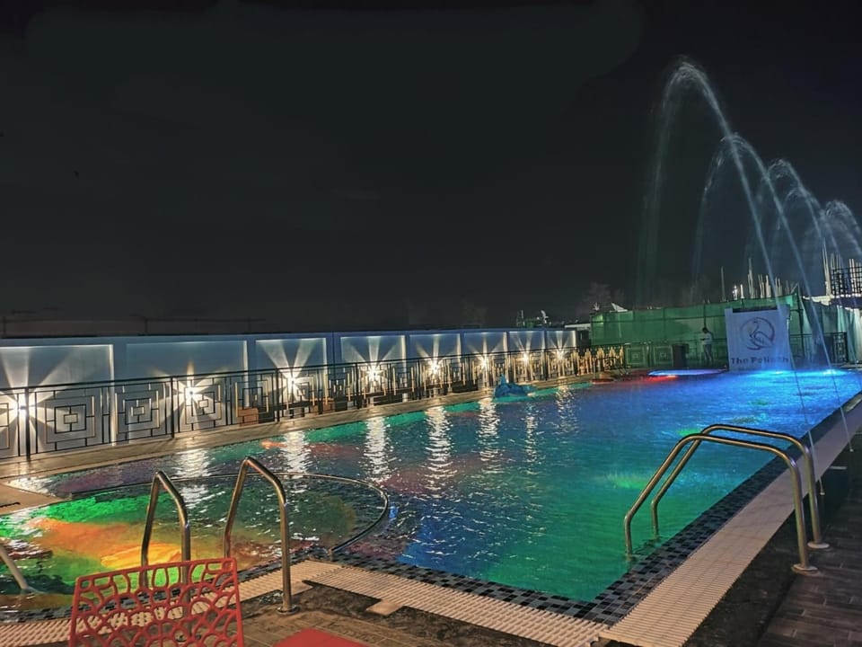 Night, Pool view, Swimming pool, Swimming pool