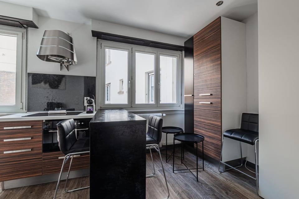 Kitchen or kitchenette, stove