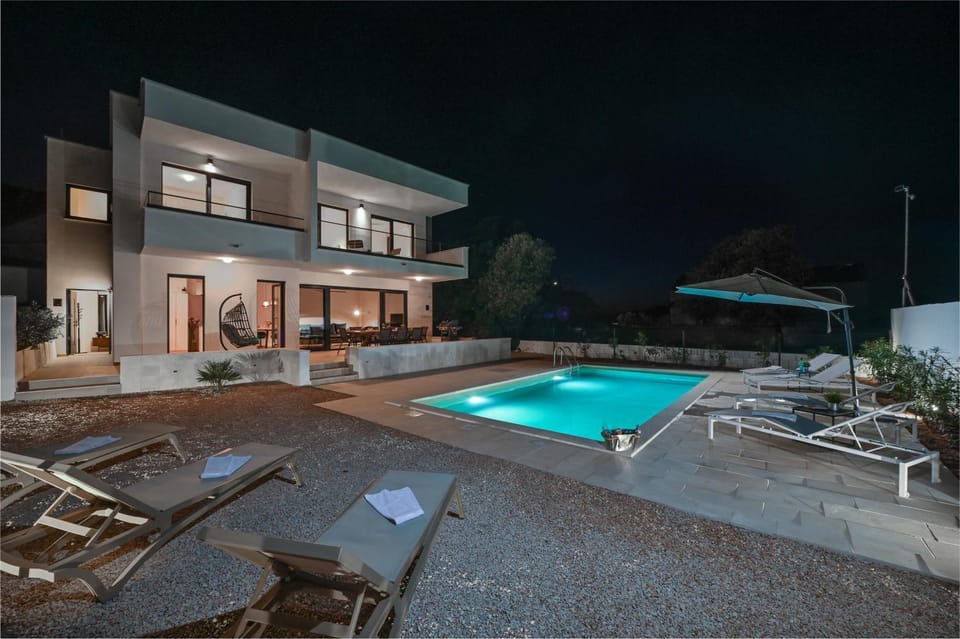 Property building, Night, Swimming pool