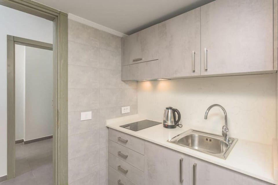 Kitchen or kitchenette, minibar, stove