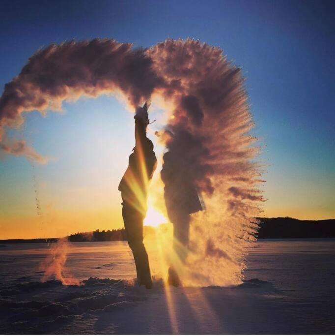 People, Winter, Lake view, Sunset