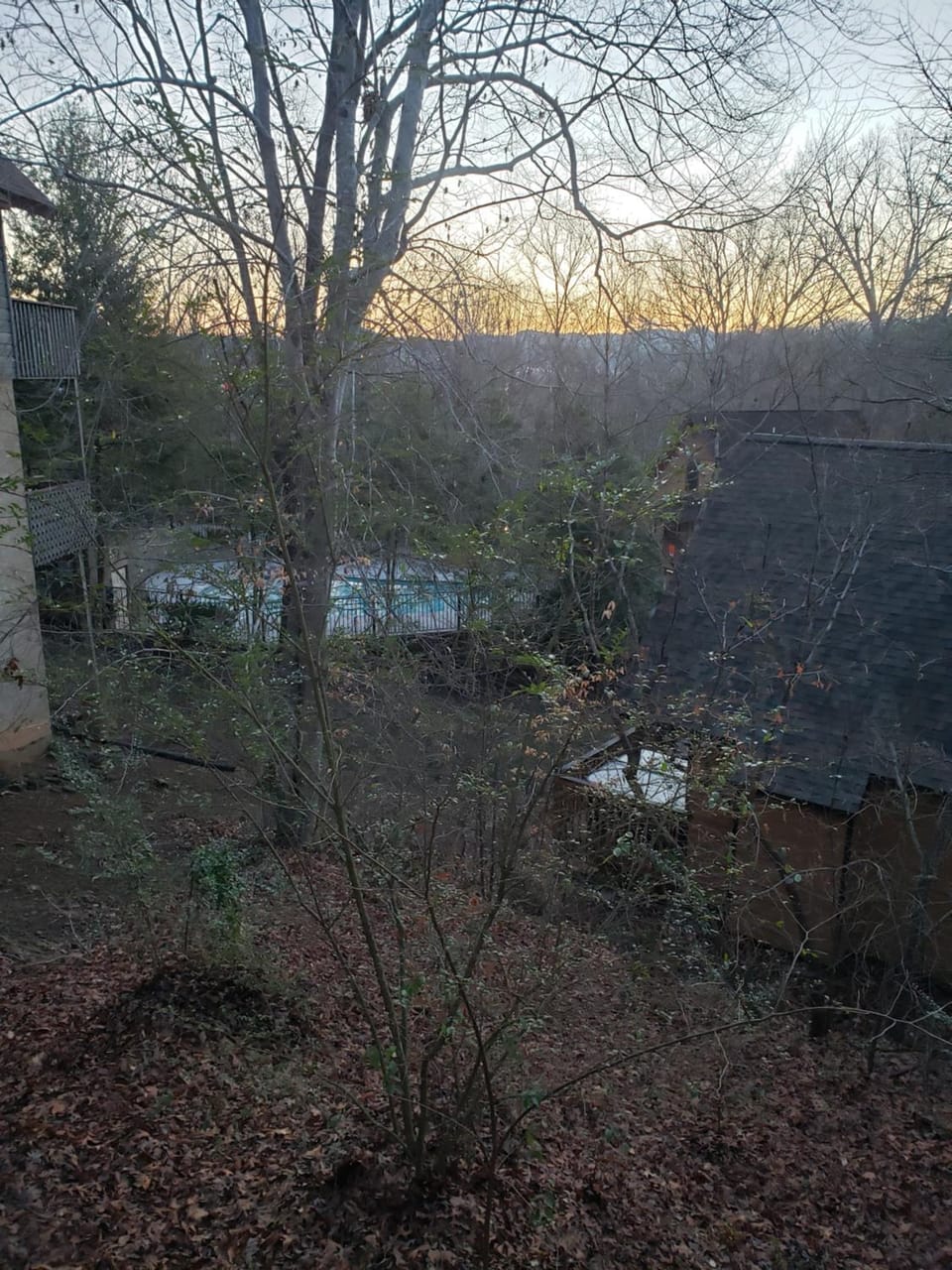 Property building, Pool view, Sunset