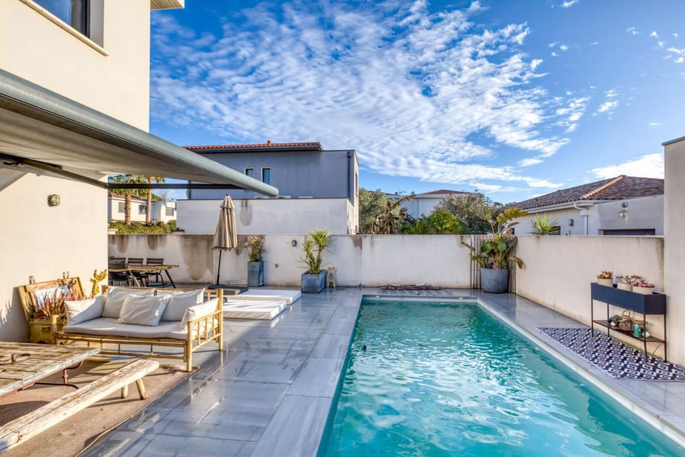 Property building, Living room, Swimming pool