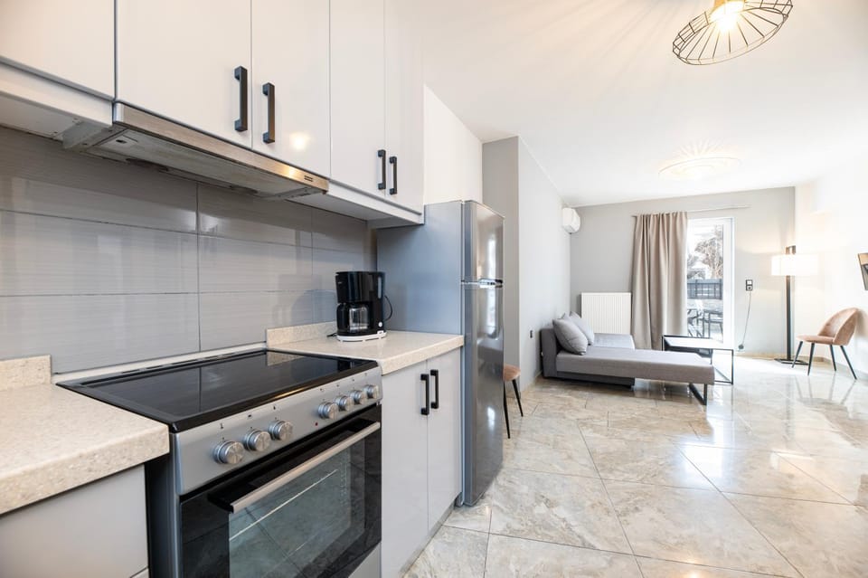 Kitchen or kitchenette, Living room, Seating area, oven, stove