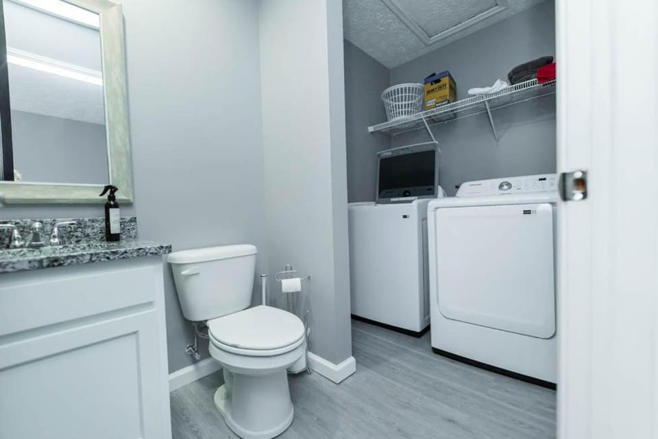 Bathroom, washing machine, dryer