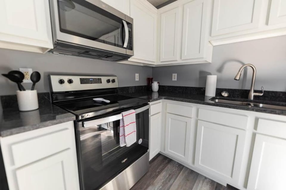 Kitchen or kitchenette, stove