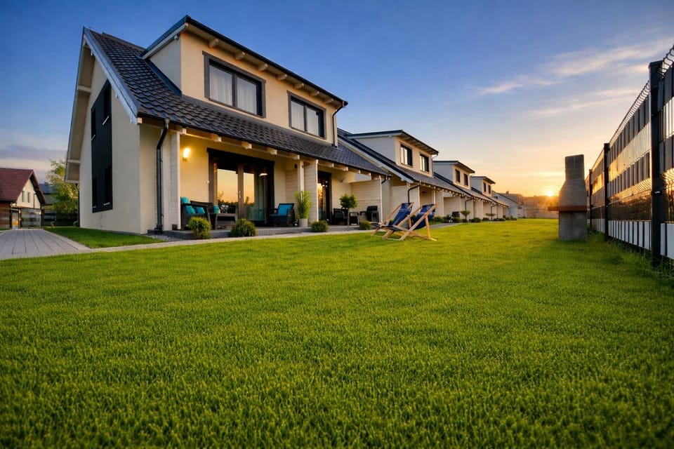 Property building, Natural landscape, Garden view, Sunset