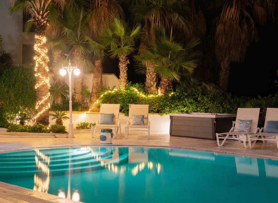 Night, Garden, Pool view, sunbed