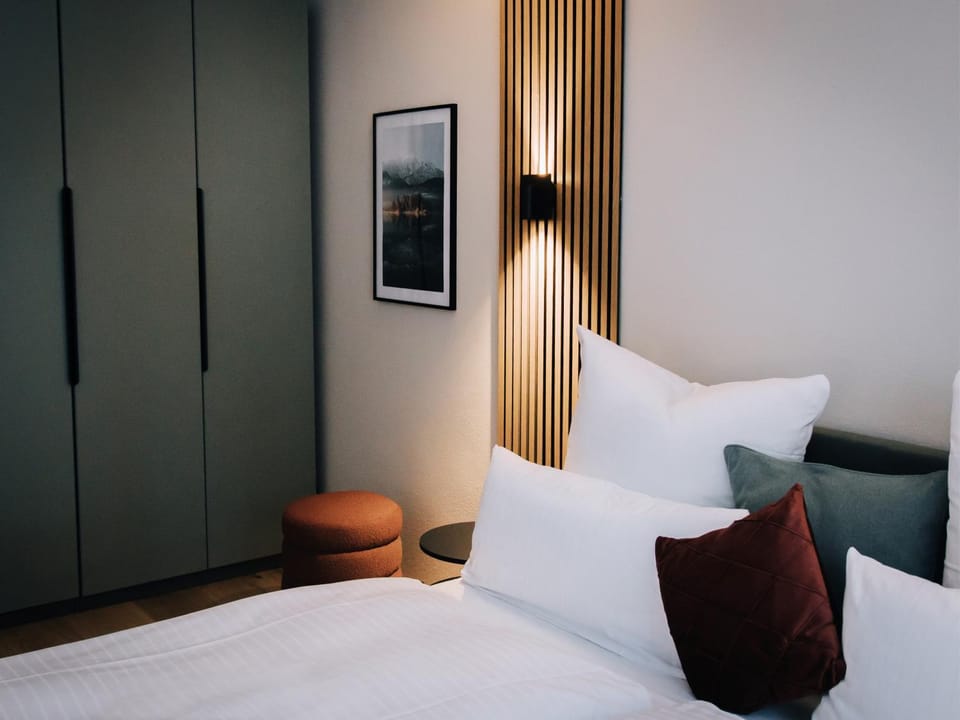 Bed, wardrobe