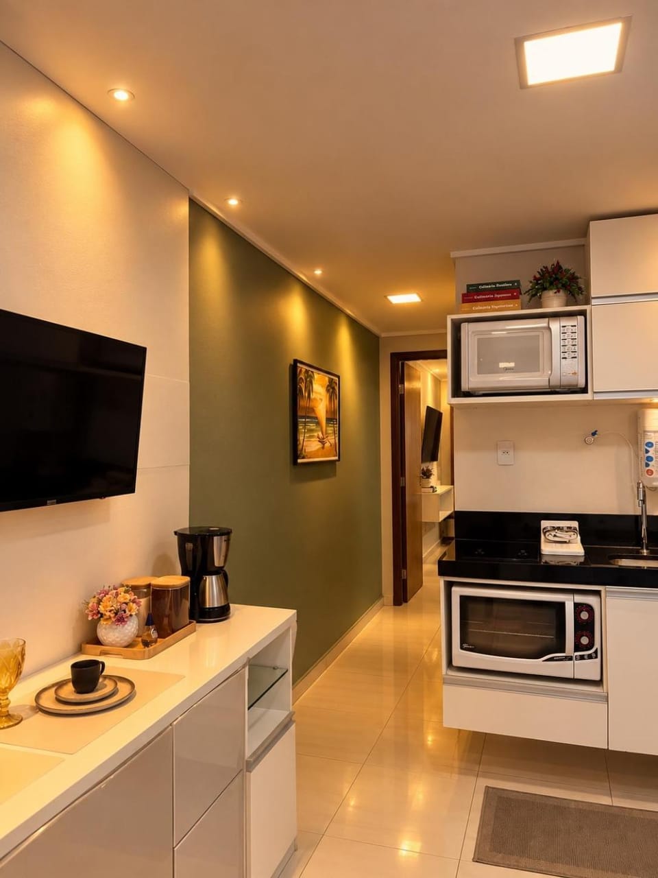 Kitchen or kitchenette, stove