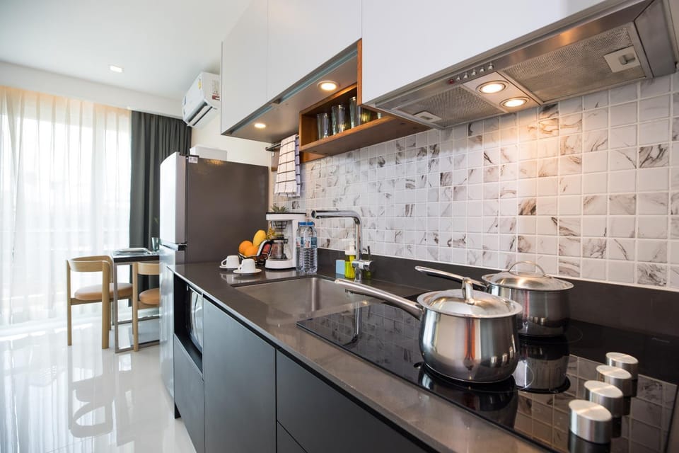 Kitchen or kitchenette, stove, toaster