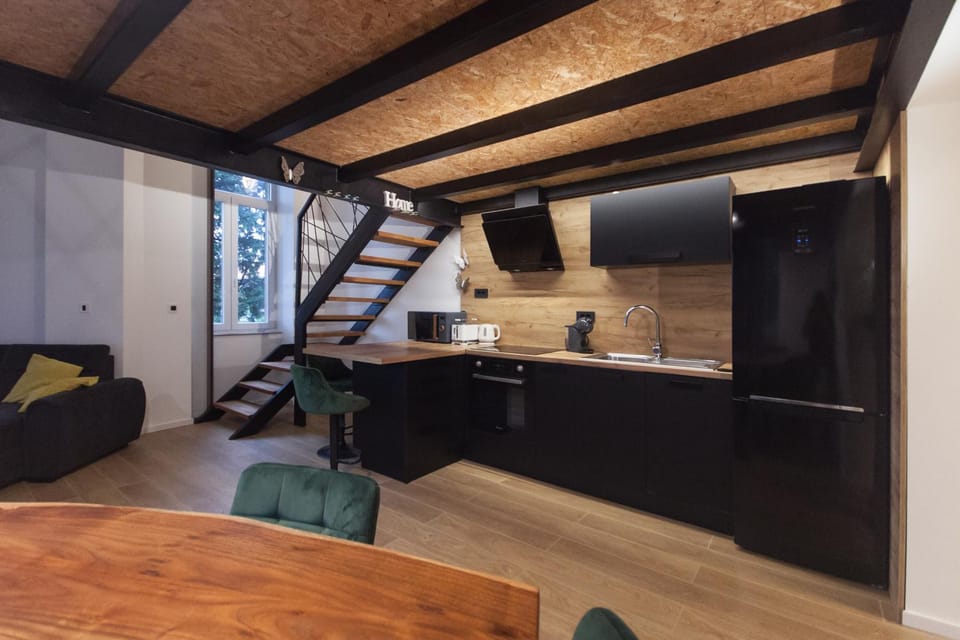 Kitchen or kitchenette, Living room, Seating area, Dining area, minibar, pet friendly, stove