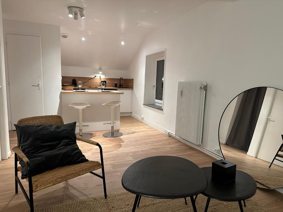 Kitchen or kitchenette, Living room, Seating area, Dining area