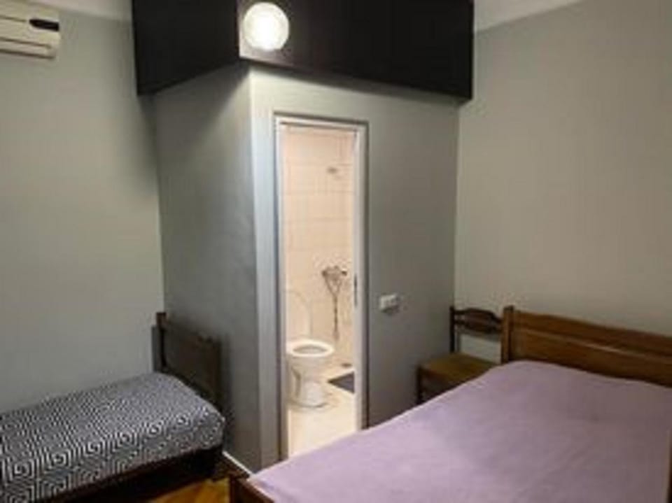 Shower, Toilet, Bed, Photo of the whole room, Bedroom