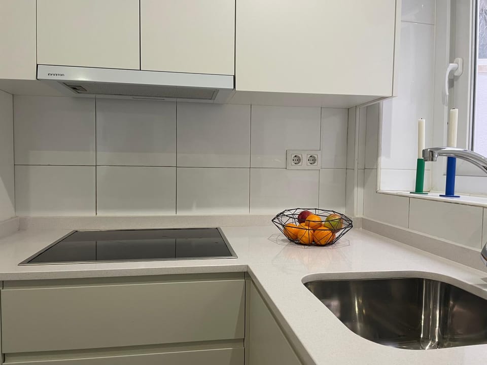 Kitchen or kitchenette, stove