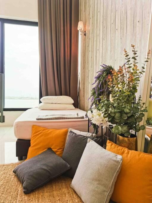 Bed, Sea view