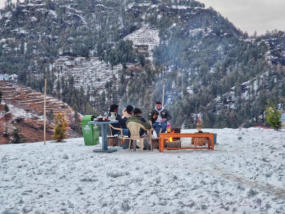 Day, Natural landscape, Winter, Garden, Garden view, group of guests, fireplace