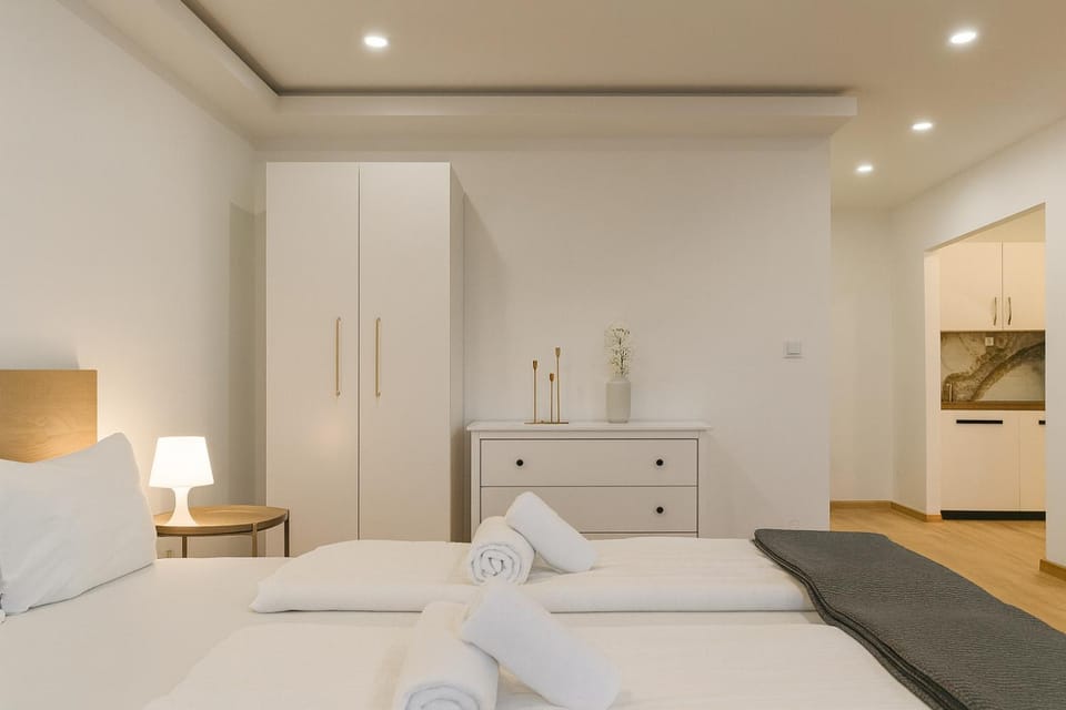 Bed, wardrobe