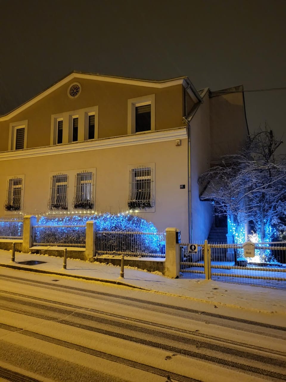 Property building, Night, Winter