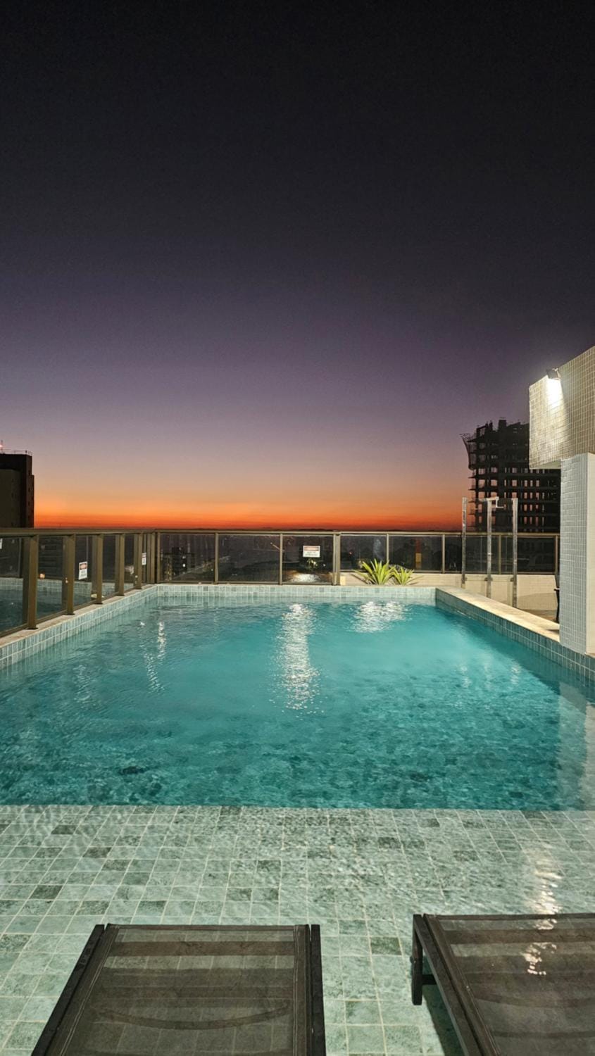 Night, Natural landscape, Pool view, Swimming pool, Sunset, sunbed