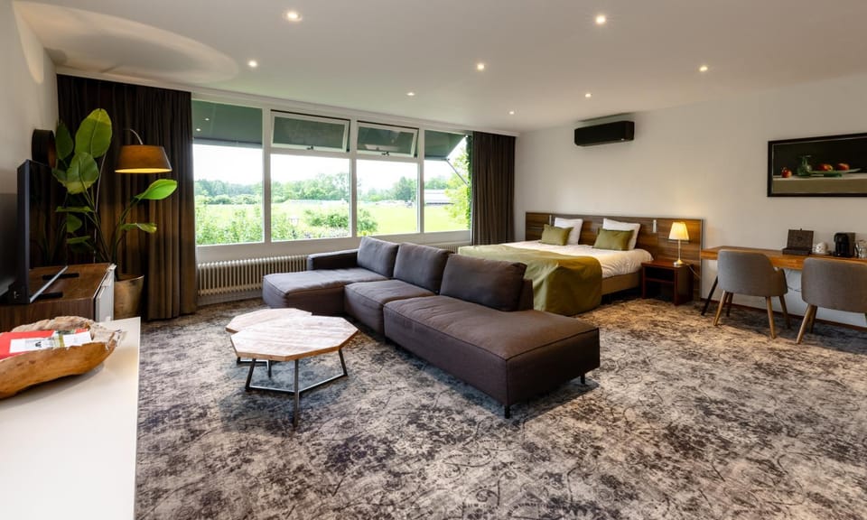 Bed, TV and multimedia, Living room, Seating area, Bedroom