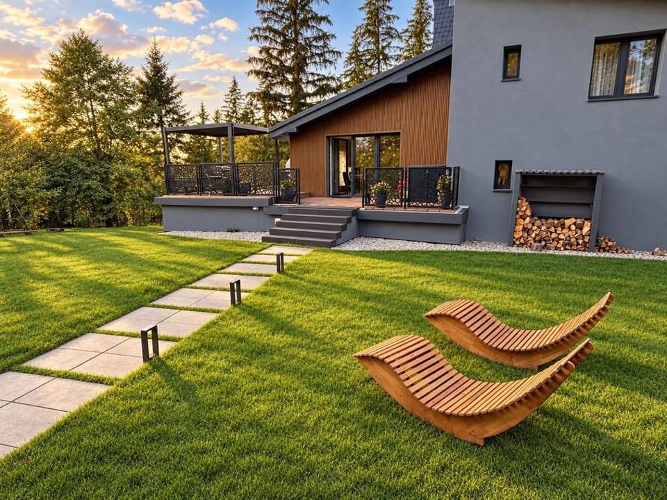 Property building, Day, Natural landscape, Garden, Garden view, sunbed