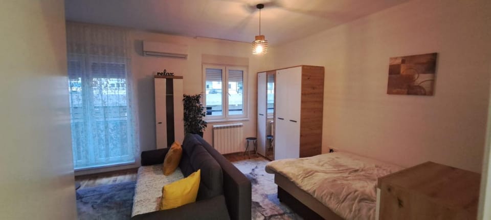 Bed, Photo of the whole room, wardrobe, air conditioner