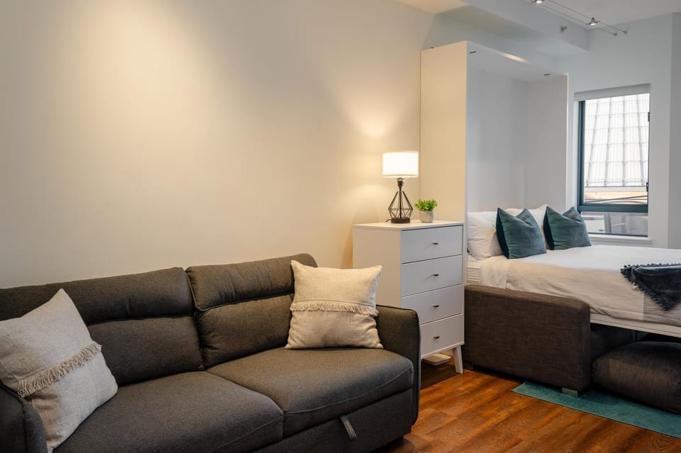 Bed, Living room, Seating area
