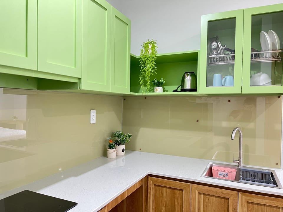 Kitchen or kitchenette, stove