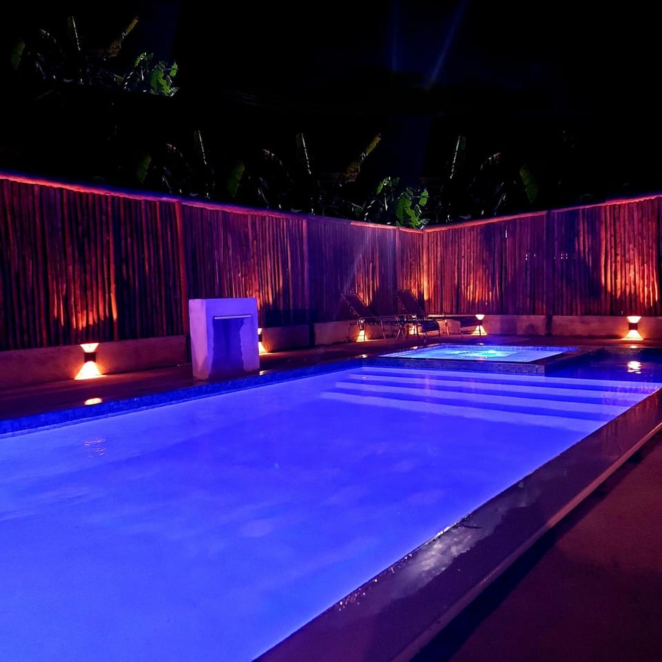 Night, Pool view, Swimming pool