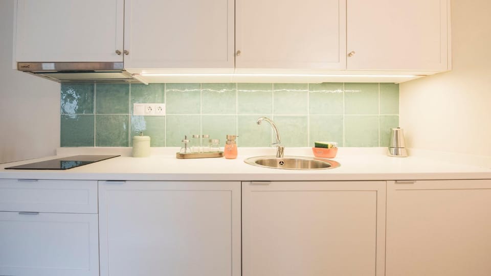 Kitchen or kitchenette, stove