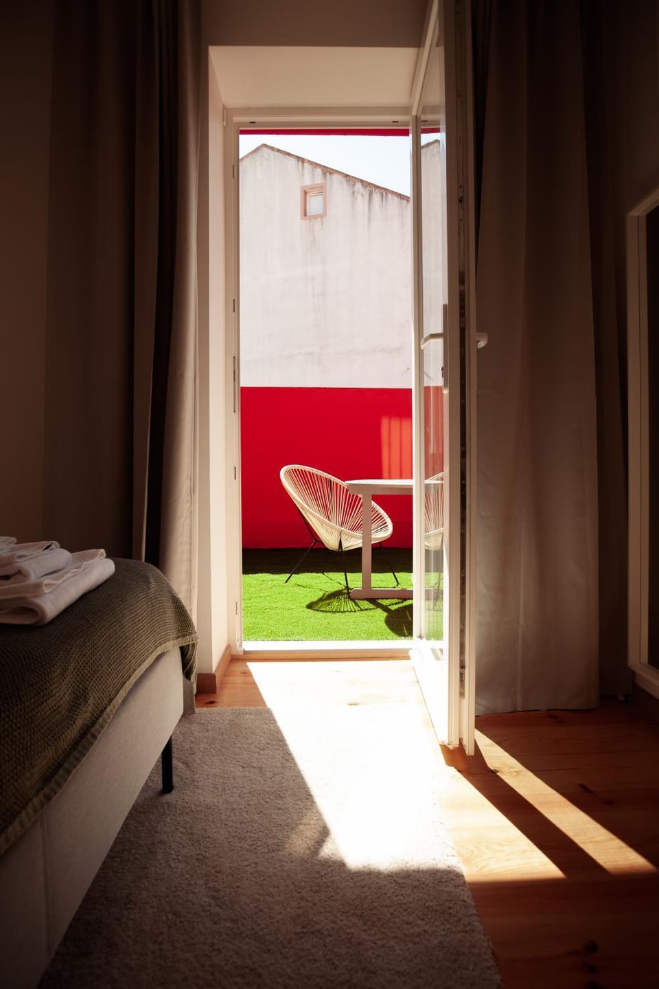 Bed, Garden, Seating area, Bedroom