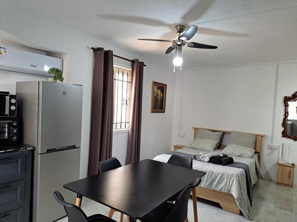 Bed, Kitchen or kitchenette, Seating area, Dining area, microwave, stove, air conditioner