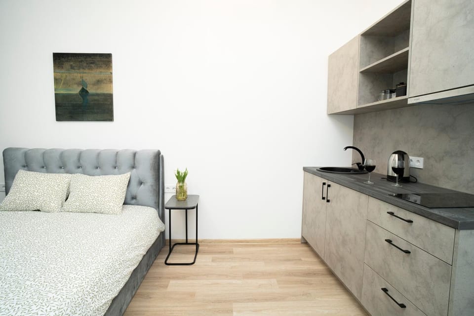 Bed, Kitchen or kitchenette, Photo of the whole room, stove