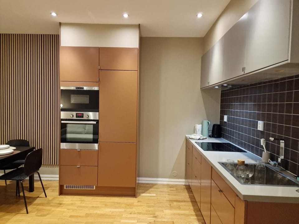 Kitchen or kitchenette, dishwasher, oven, stove
