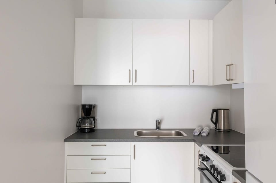 Kitchen or kitchenette, stove